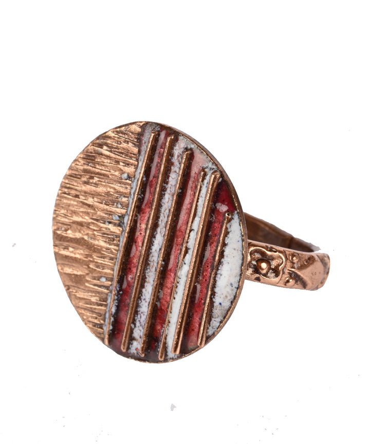 Red handcrafted copper enamel ring