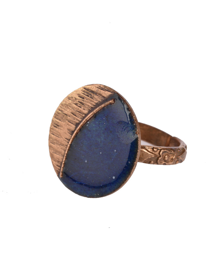 Blue hand crafted copper enamel ring