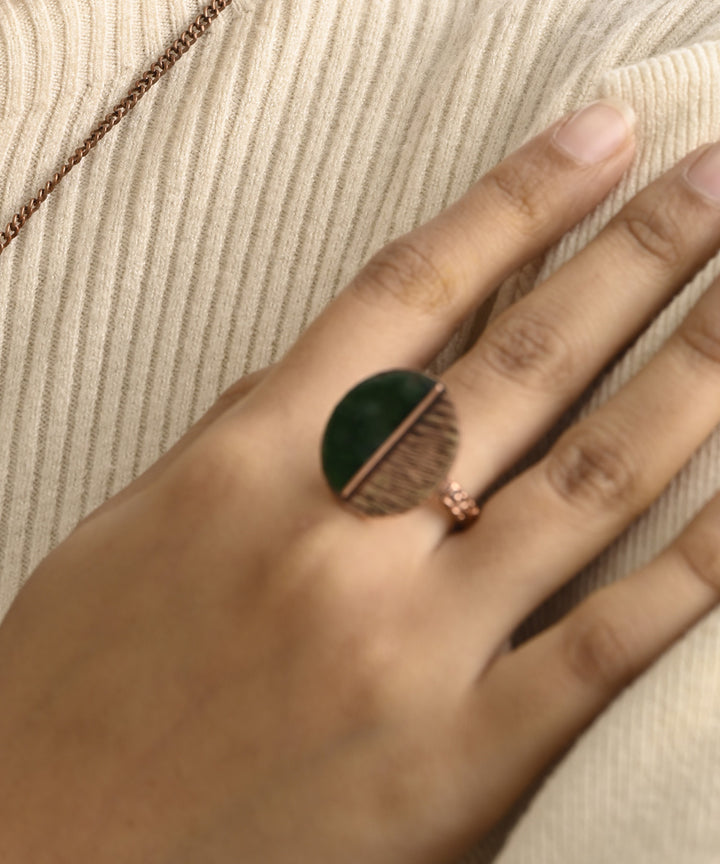 Green handcrafted copper enamel ring