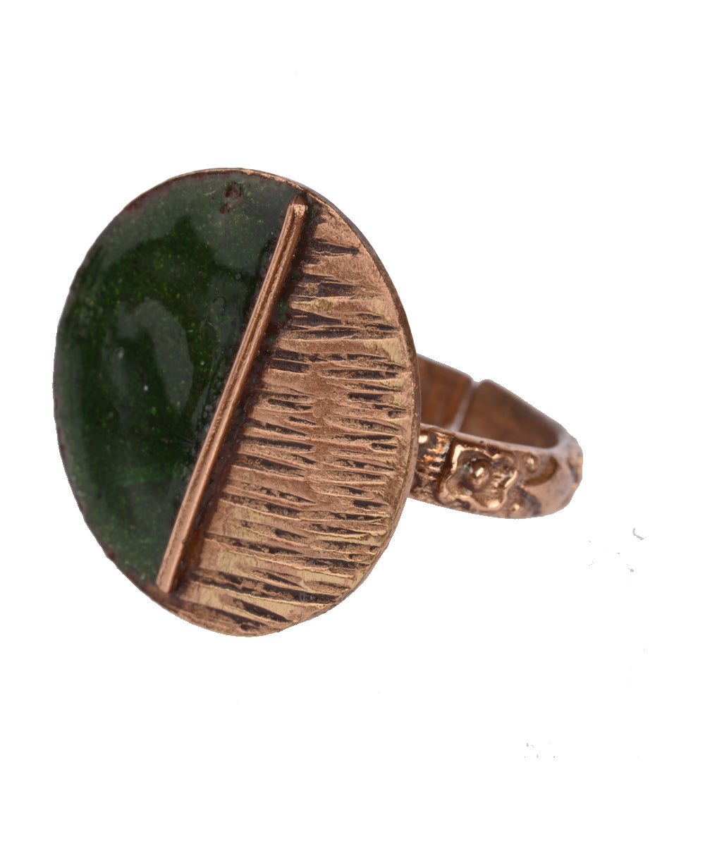 Green handcrafted copper enamel ring