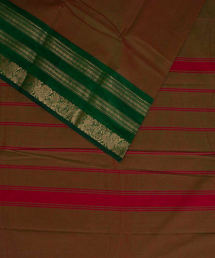 Green with red handwoven tamilnadu chettinadu cotton saree