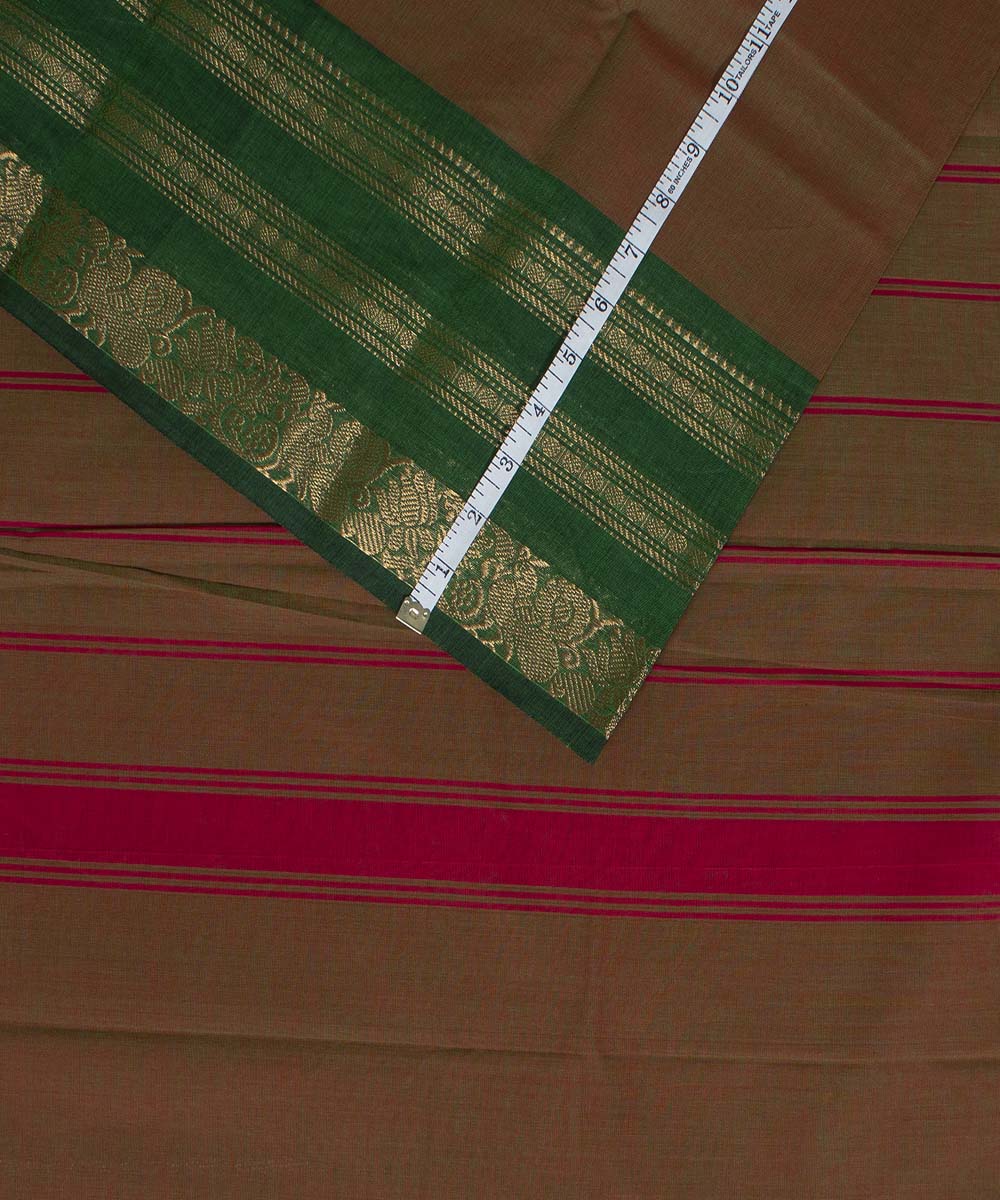 Green with red handwoven tamilnadu chettinadu cotton saree