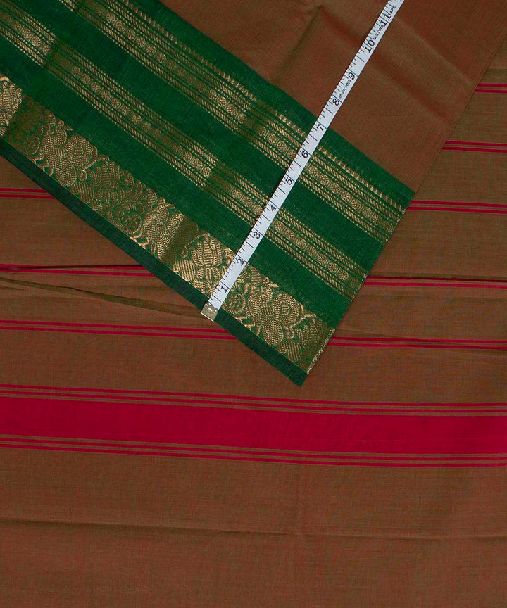 Green with red handwoven tamilnadu chettinadu cotton saree