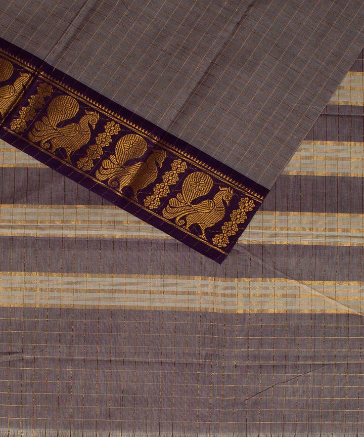 Grey handwoven tamilnadu chettinadu cotton saree