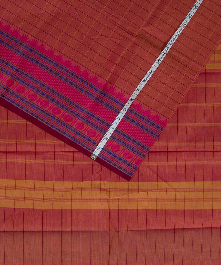 Peach handwoven tamilnadu chettinadu cotton saree