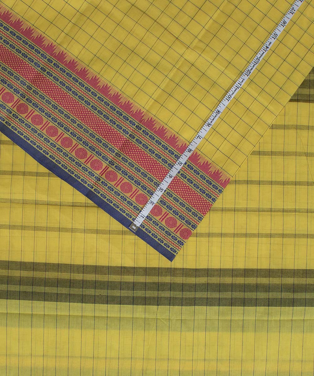 Yellow handwoven tamilnadu chettinadu cotton saree