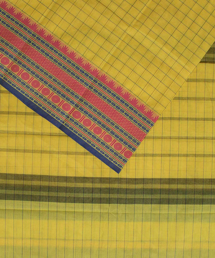 Yellow handwoven tamilnadu chettinadu cotton saree