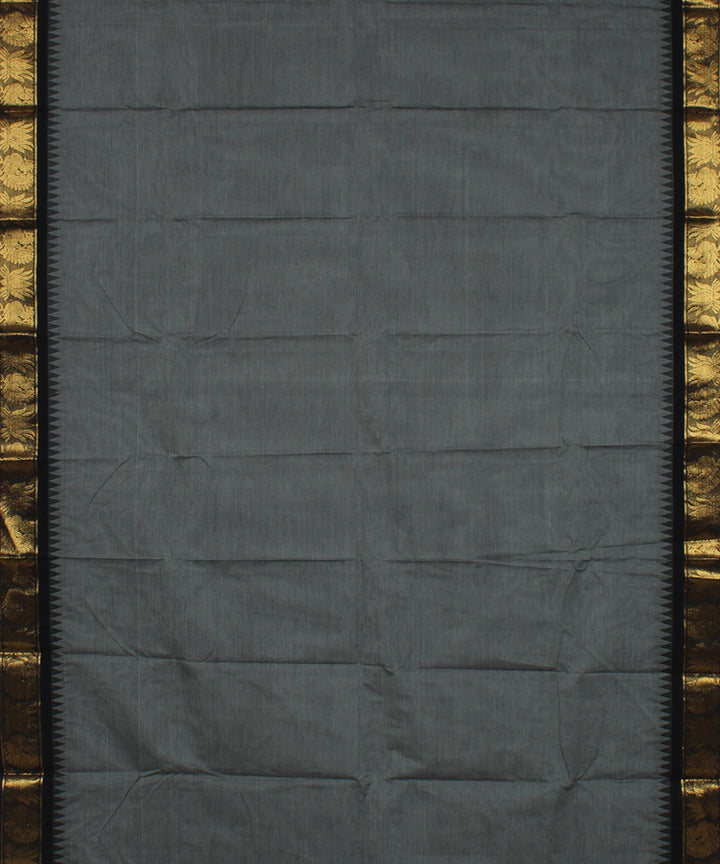 Grey black cotton handwoven chettinadu saree
