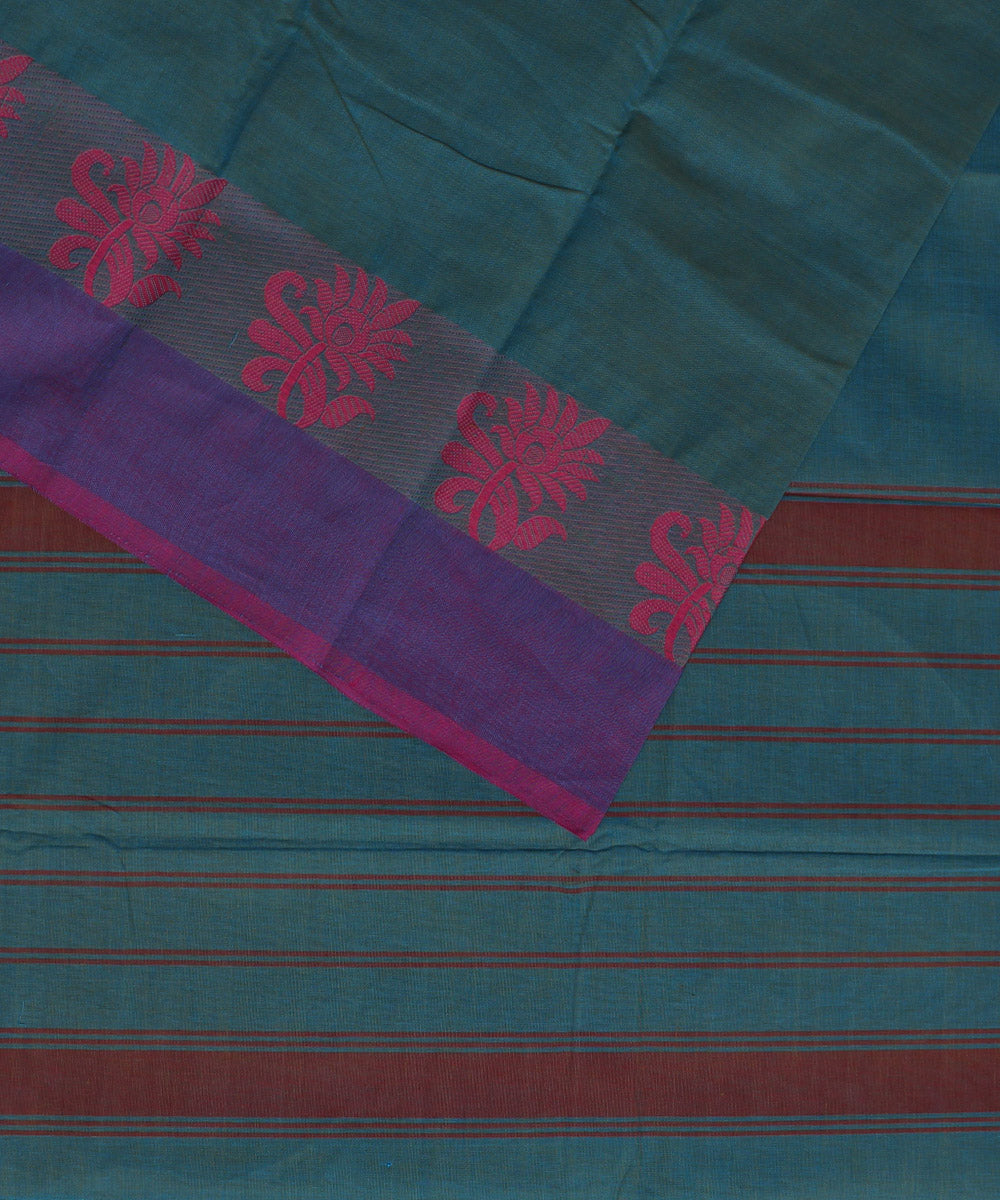 Cyan blue purple cotton handwoven chettinadu saree