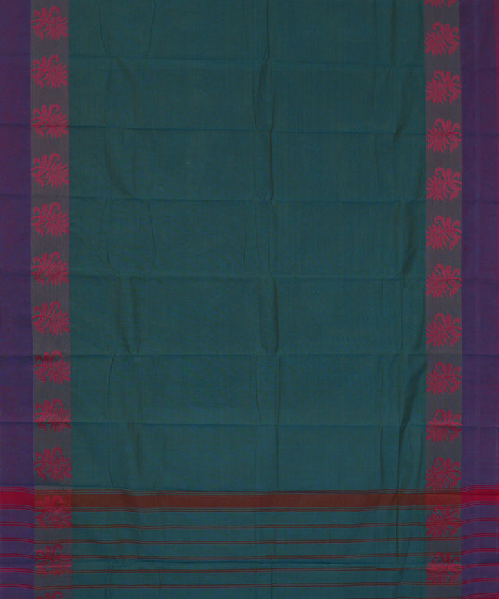 Cyan blue purple cotton handwoven chettinadu saree