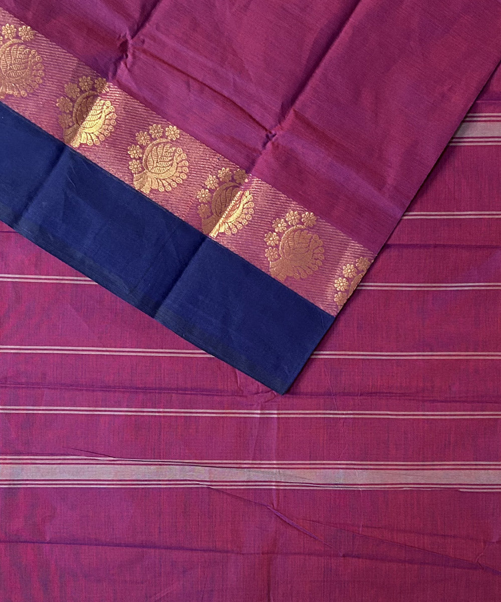 Purple navy blue cotton handwoven chettinadu saree