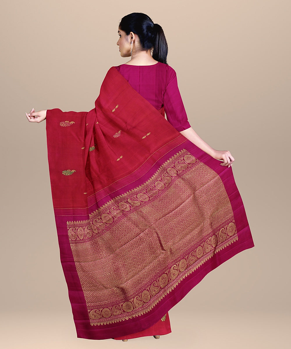 Pink golden pallu silk handloom kancheepuram saree