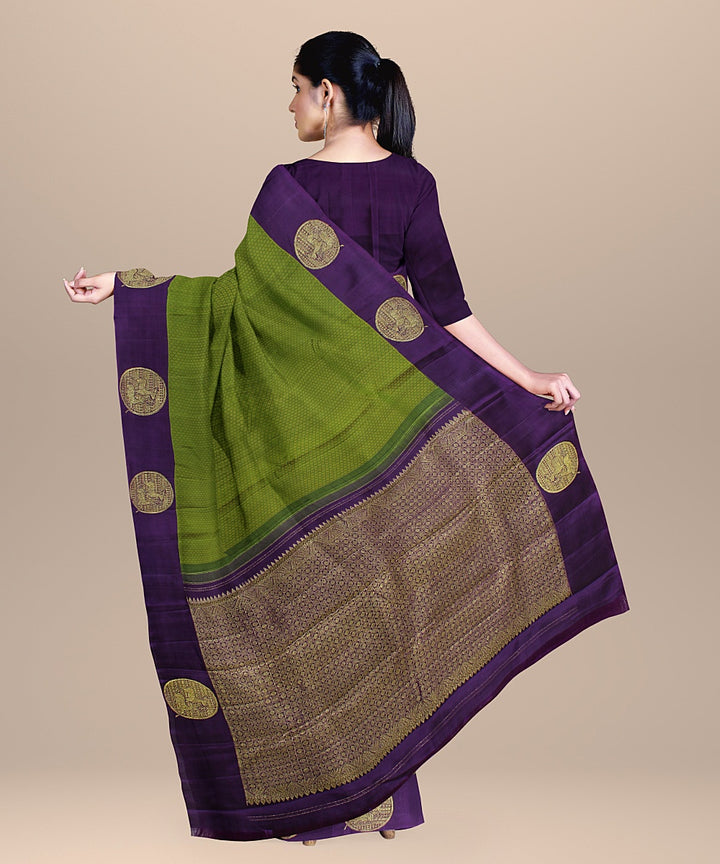 Cyan green purple golden pallu handloom kancheepuram silk saree