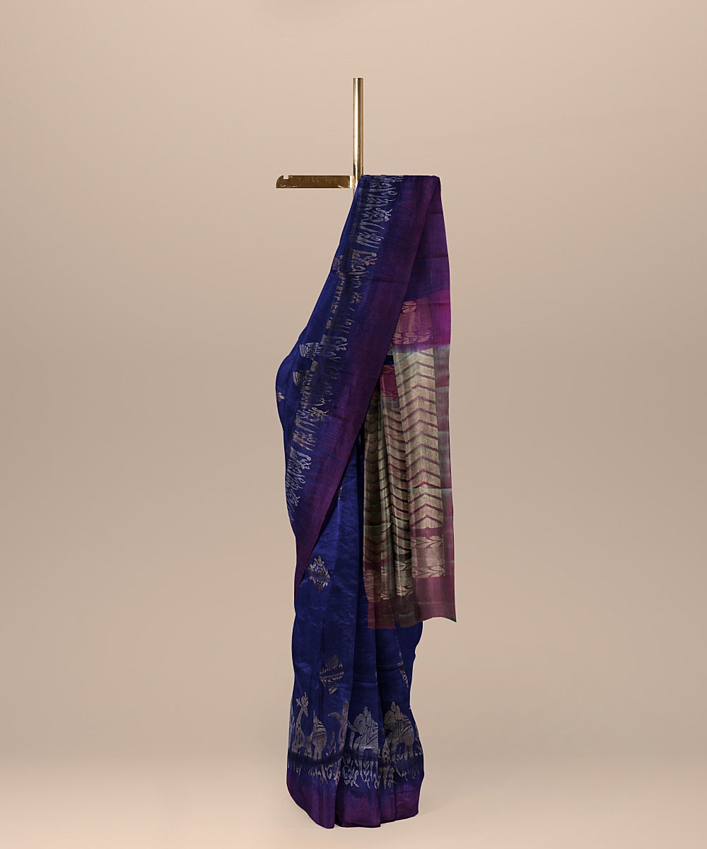 Navy blue golden pallu silk handloom kancheepuram saree