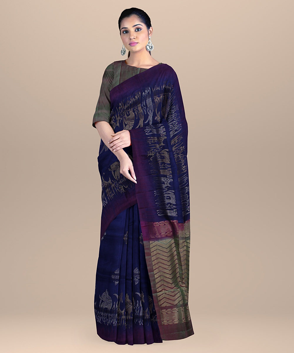 Navy blue golden pallu silk handloom kancheepuram saree