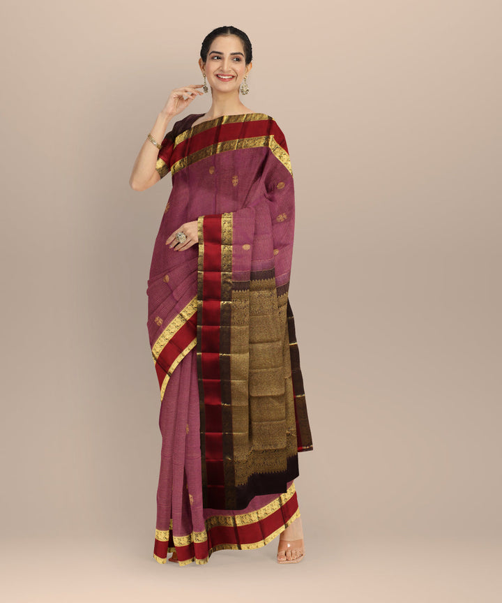Pink red vairavoosi body kancheepuram handwoven silk saree