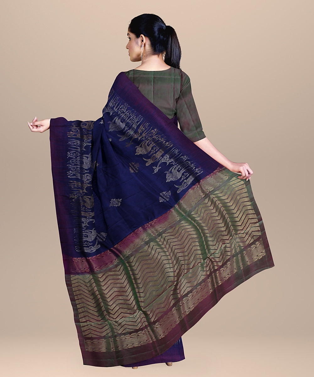 Navy blue golden pallu silk handloom kancheepuram saree