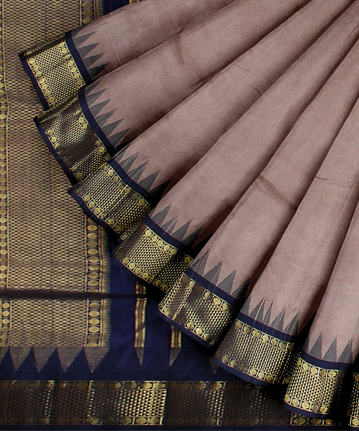 Grey small temple border golden pallu silk handloom kancheepuram saree