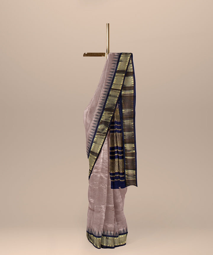 Grey small temple border golden pallu silk handloom kancheepuram saree