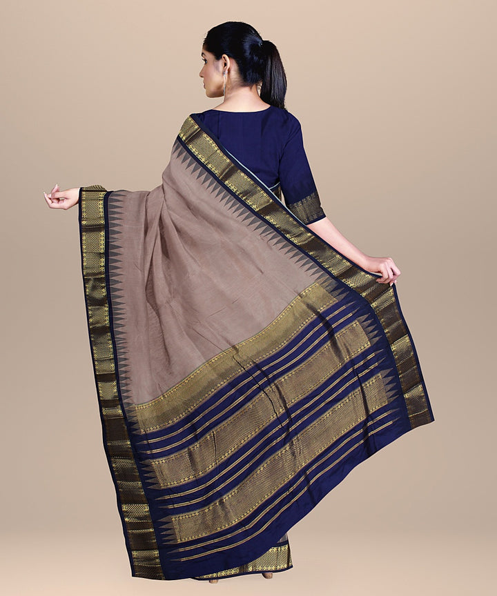 Grey small temple border golden pallu silk handloom kancheepuram saree