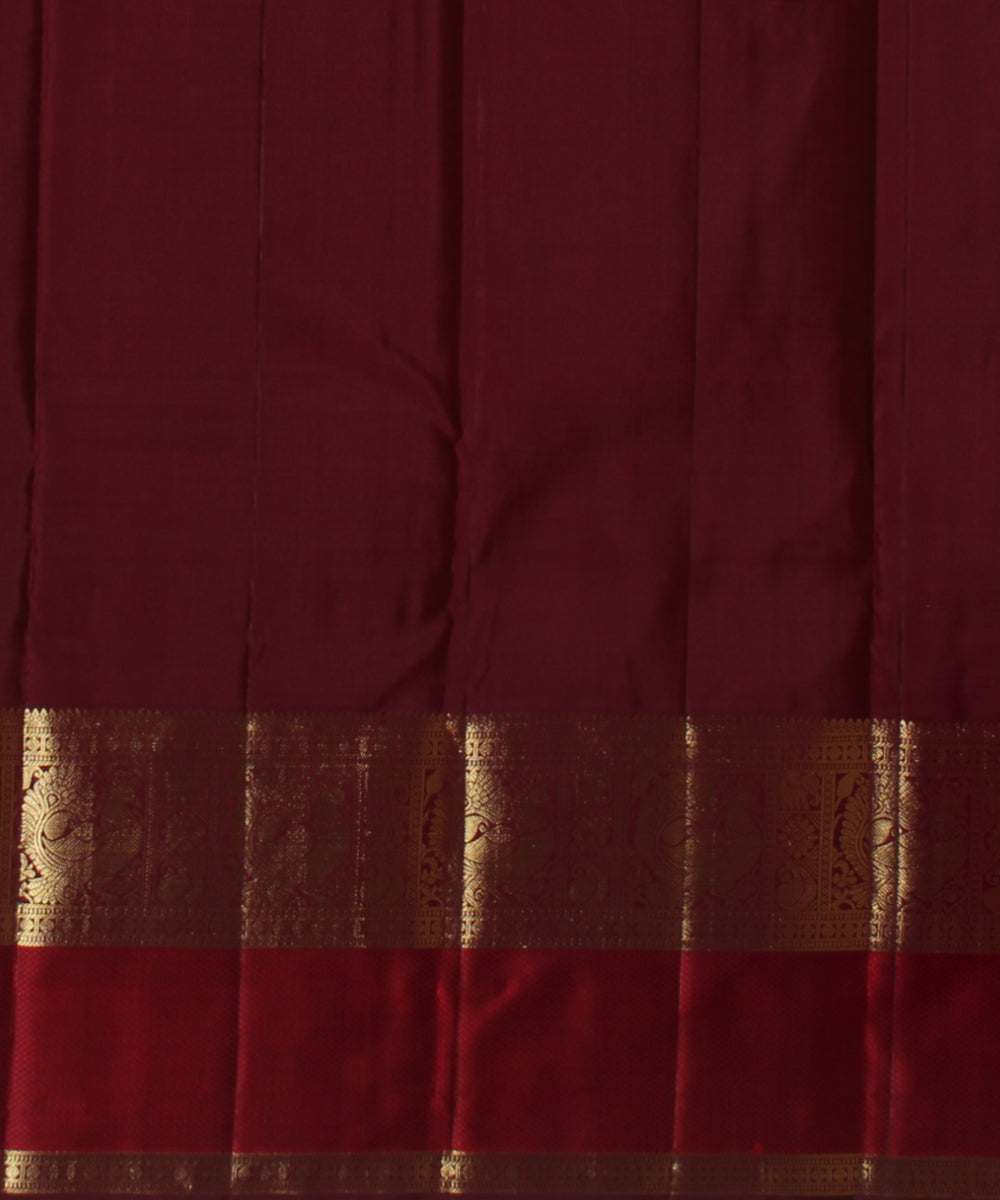 Cyan green red peacock motifs handwoven kancheepuram silk saree