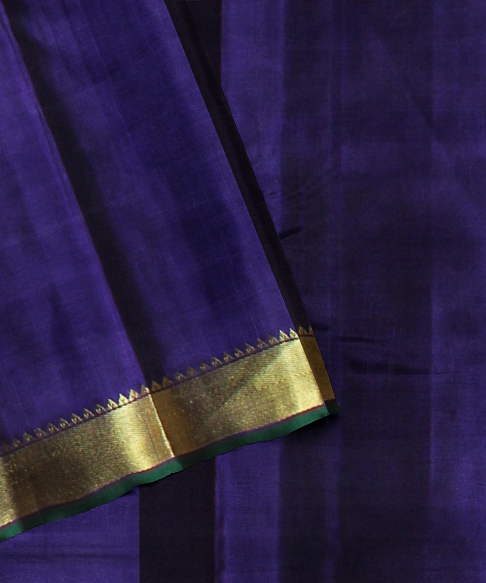 Grey small checks purple pallu silk handloom kancheepuram saree