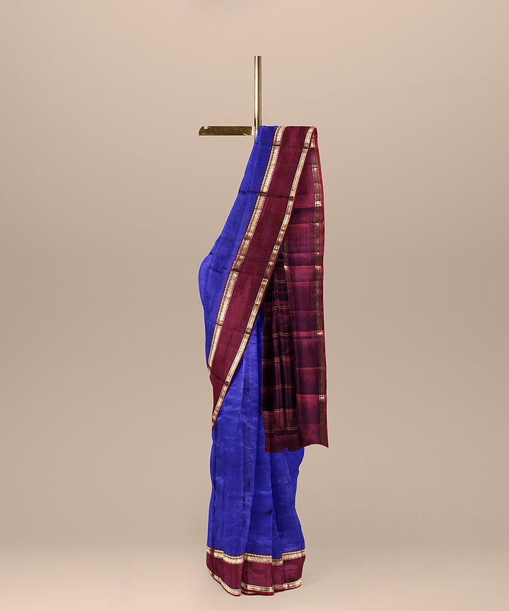 Purple stripes maroon pallu silk handloom kancheepuram saree