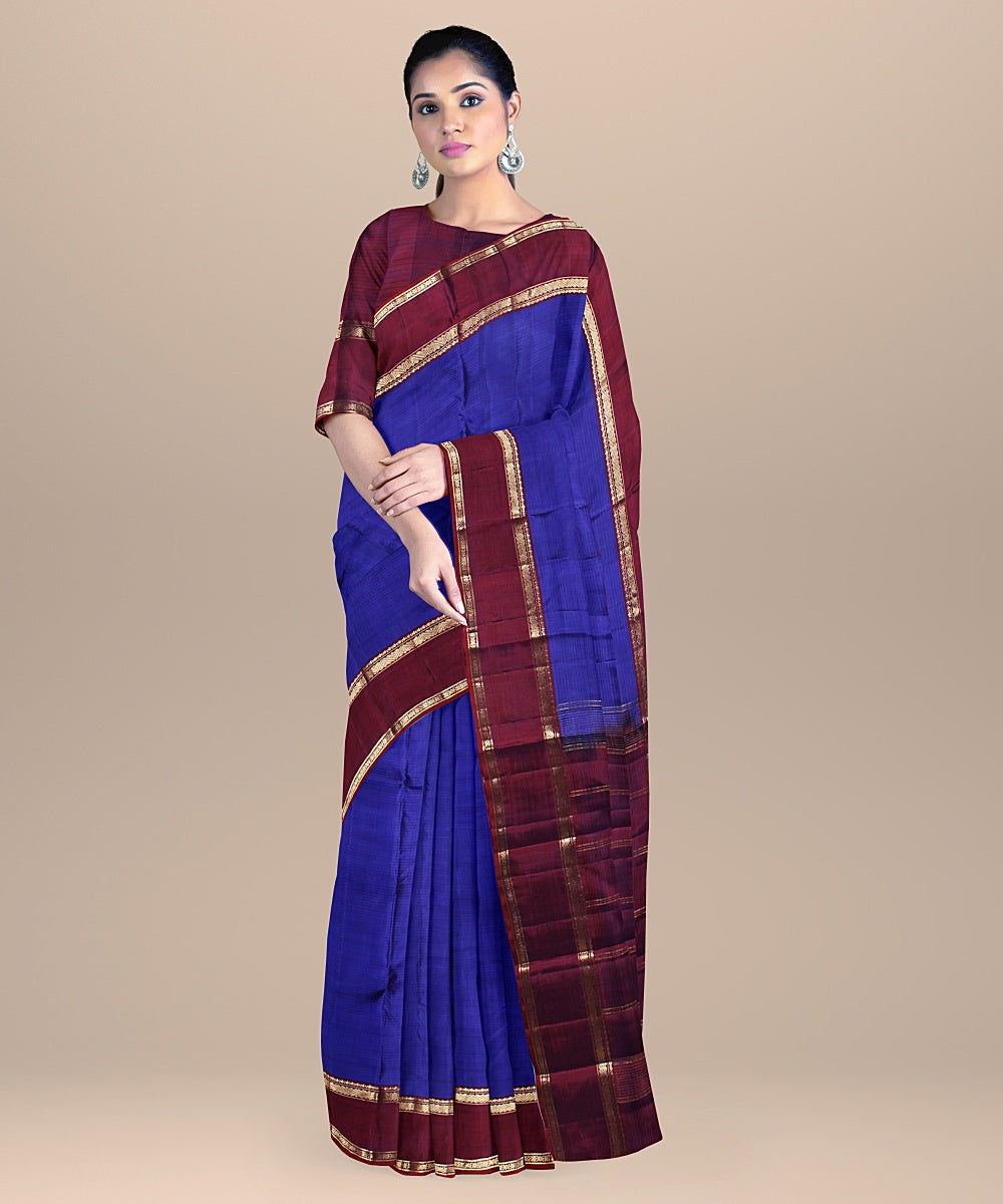 Purple stripes maroon pallu silk handloom kancheepuram saree