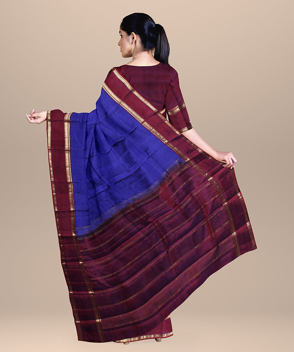 Purple stripes maroon pallu silk handloom kancheepuram saree