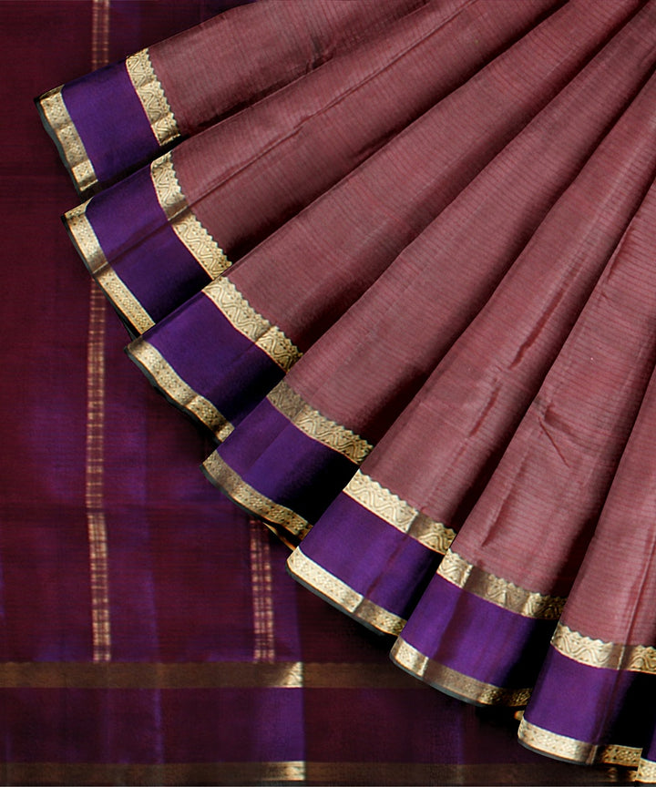 Rust stripes purple pallu silk handloom kancheepuram saree