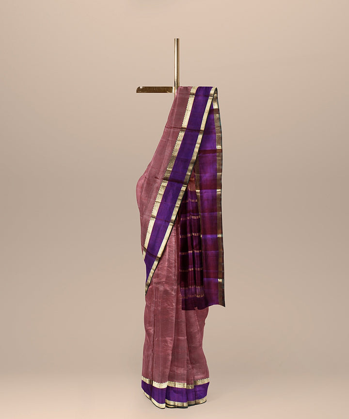 Rust stripes purple pallu silk handloom kancheepuram saree