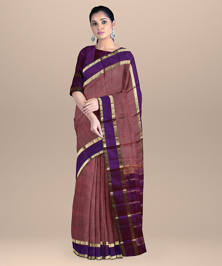 Rust stripes purple pallu silk handloom kancheepuram saree