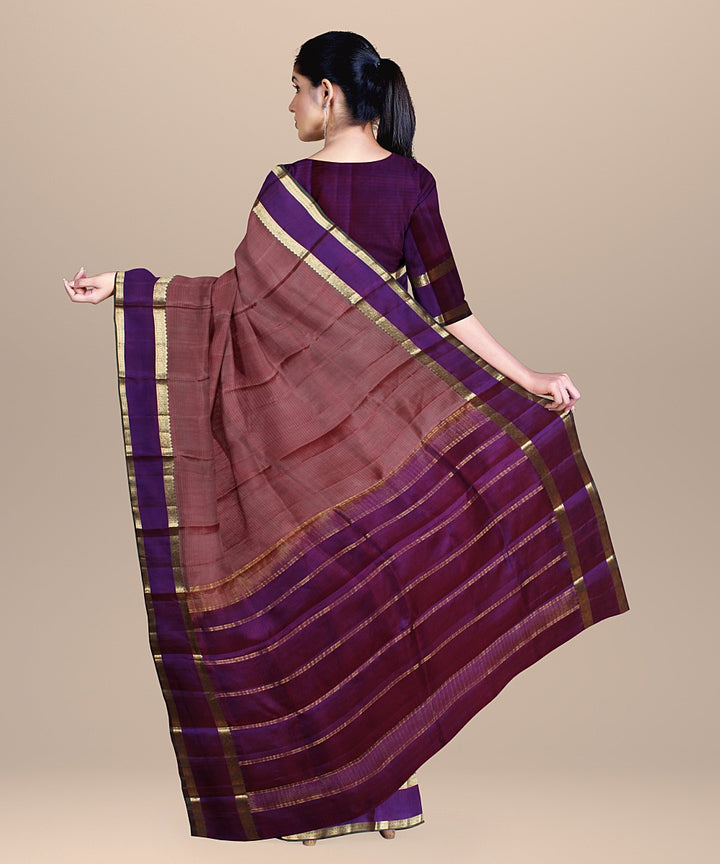 Rust stripes purple pallu silk handloom kancheepuram saree