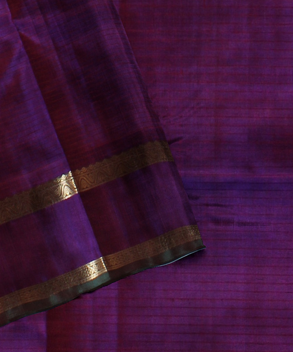 Rust stripes purple pallu silk handloom kancheepuram saree