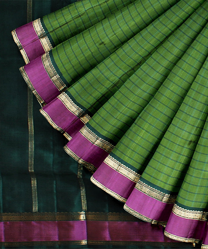 Lime green stripes green pallu silk handloom kancheepuram saree