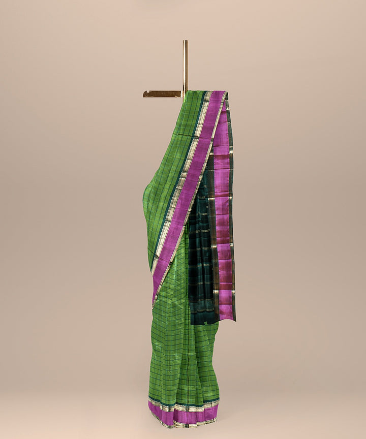 Lime green stripes green pallu silk handloom kancheepuram saree