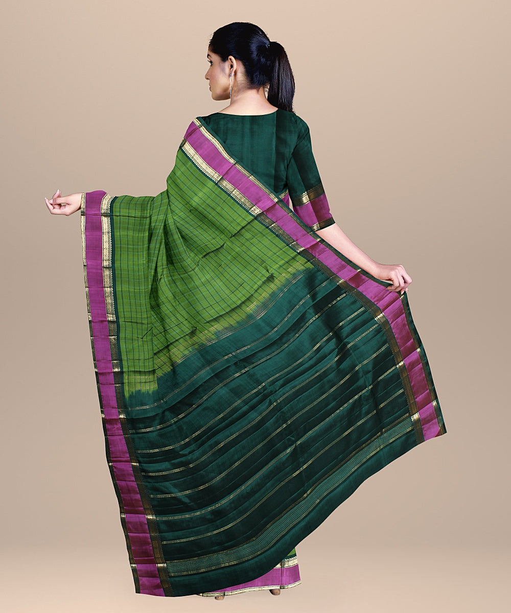 Lime green stripes green pallu silk handloom kancheepuram saree