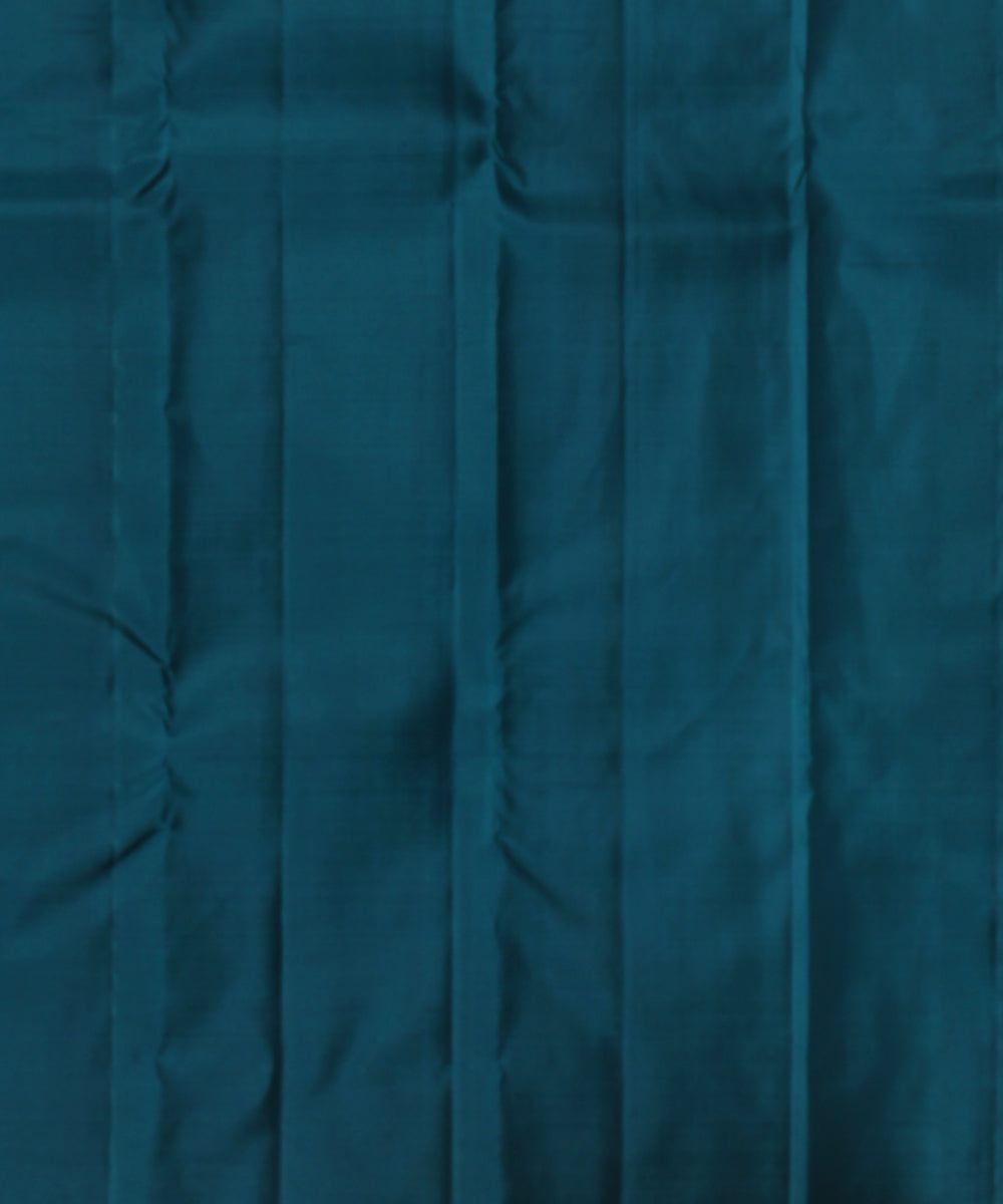 Cyan green red meenakari leaf butta handwoven kancheepuram silk saree