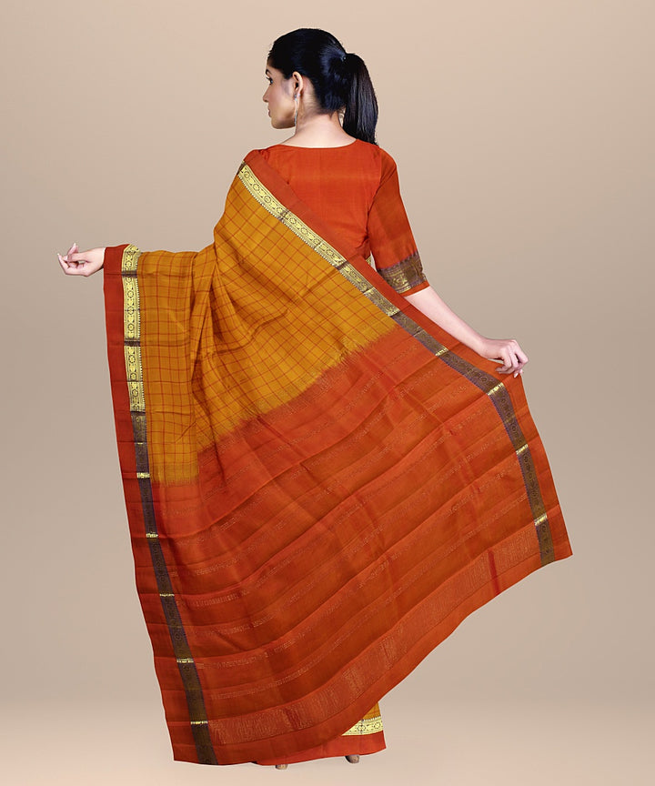 Orange checks rust pallu silk handloom kancheepuram saree