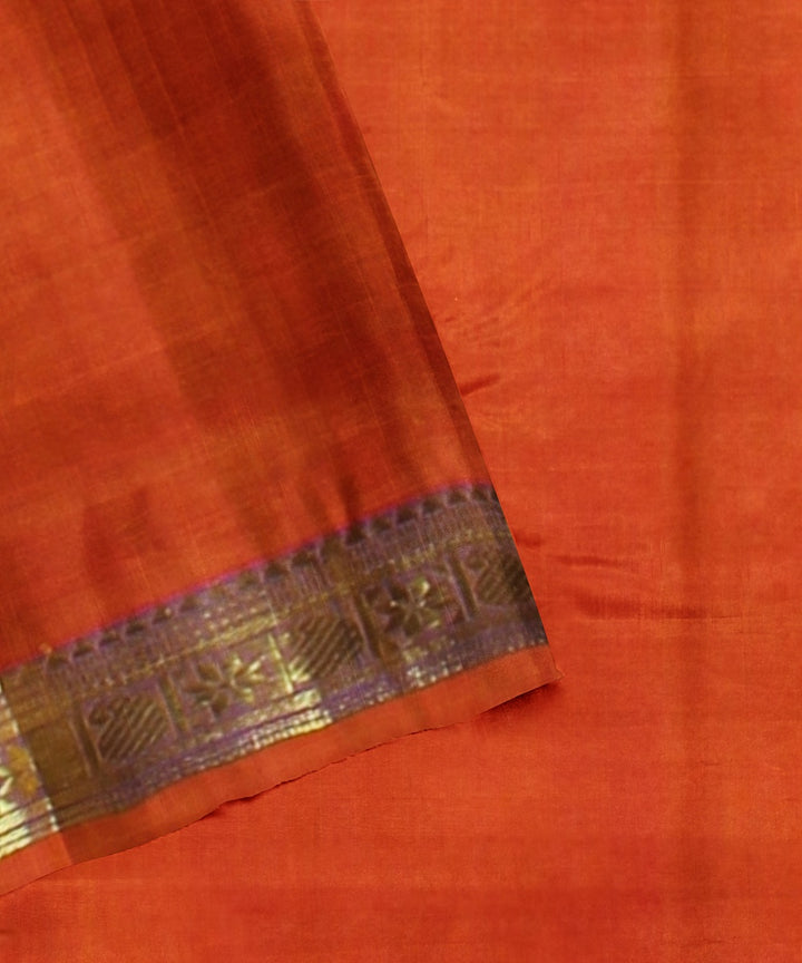 Orange checks rust pallu silk handloom kancheepuram saree