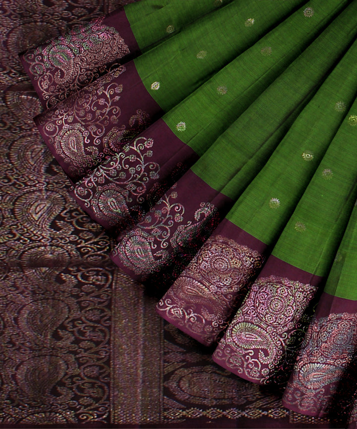 Red olive green wine handwoven kancheepuram silk saree