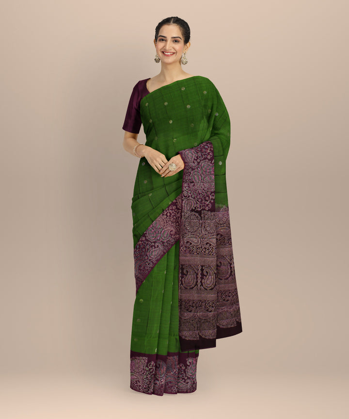 Red olive green wine handwoven kancheepuram silk saree