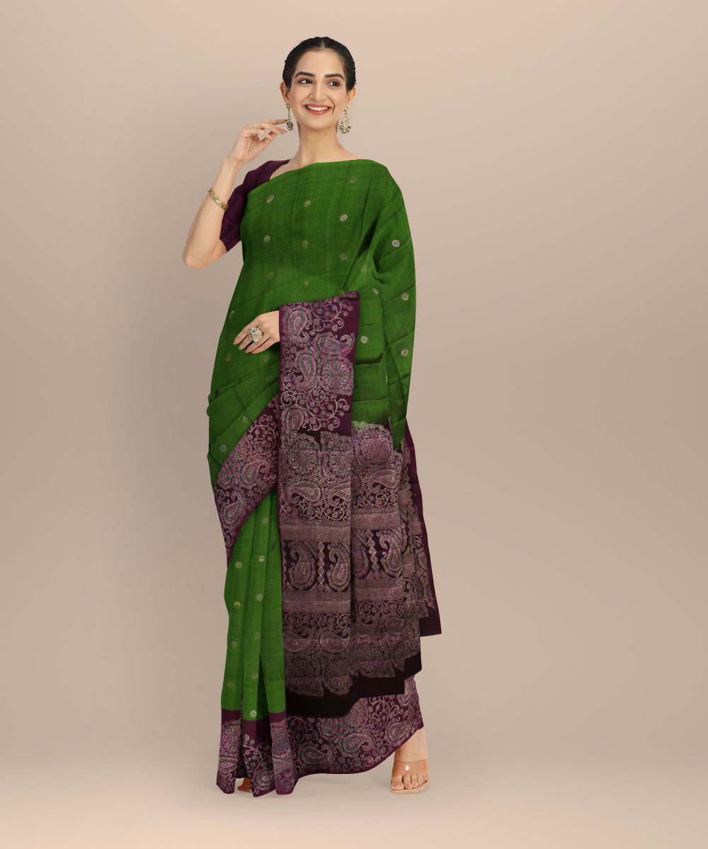 Red olive green wine handwoven kancheepuram silk saree