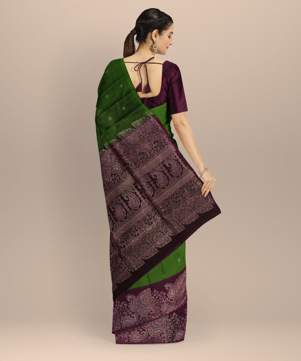 Red olive green wine handwoven kancheepuram silk saree