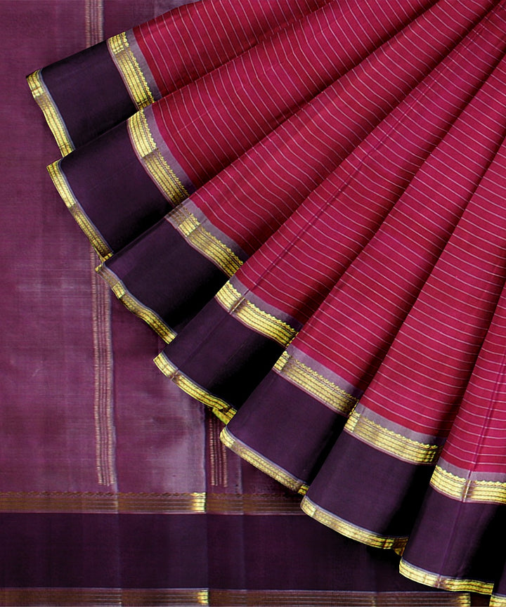 Pink stripes mauve pallu silk handloom kancheepuram saree