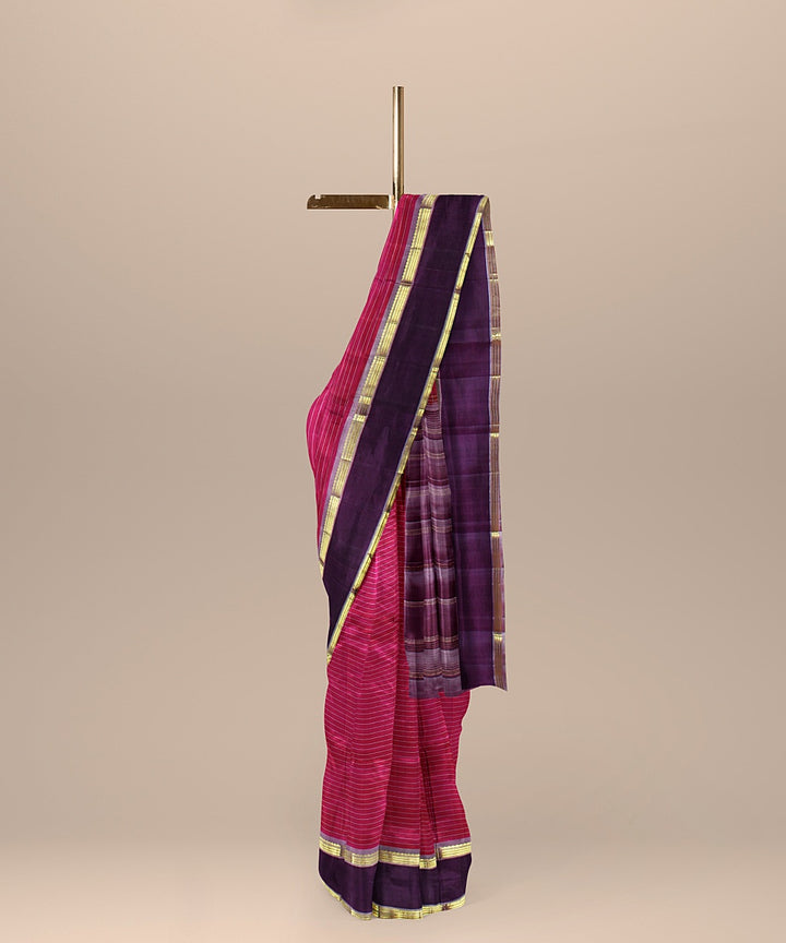 Pink stripes mauve pallu silk handloom kancheepuram saree