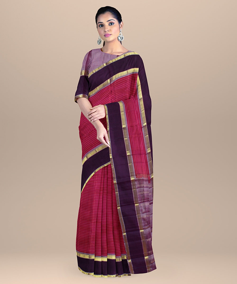 Pink stripes mauve pallu silk handloom kancheepuram saree