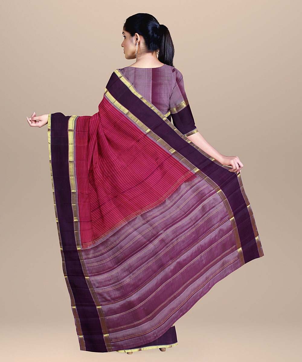 Pink stripes mauve pallu silk handloom kancheepuram saree