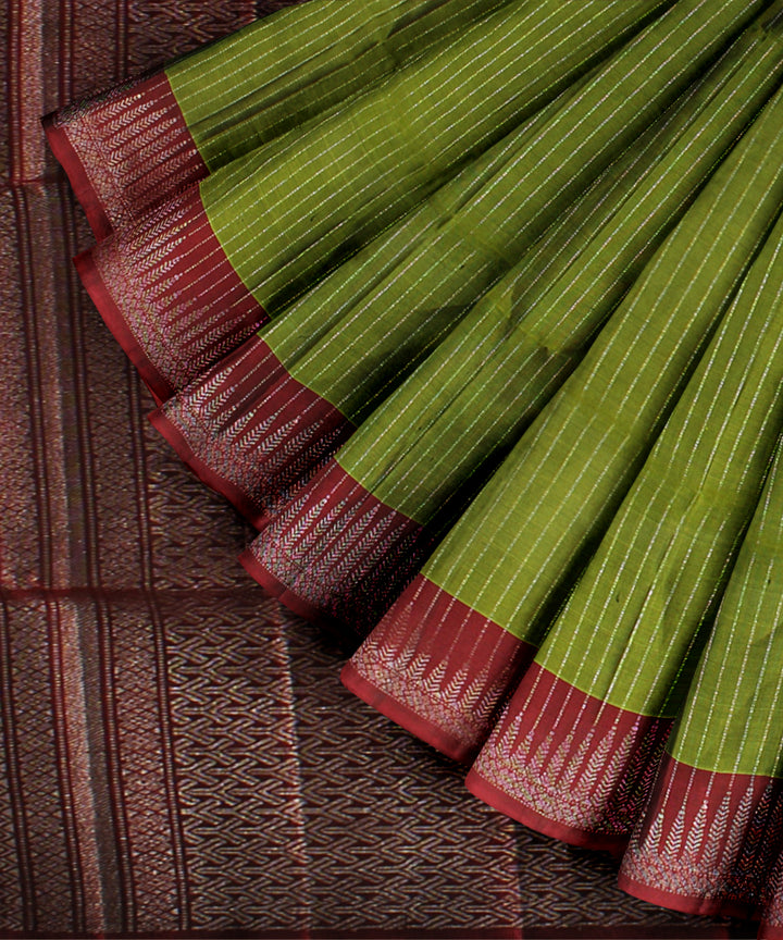 Red olive green honey vairavoosi handwoven kancheepuram silk saree