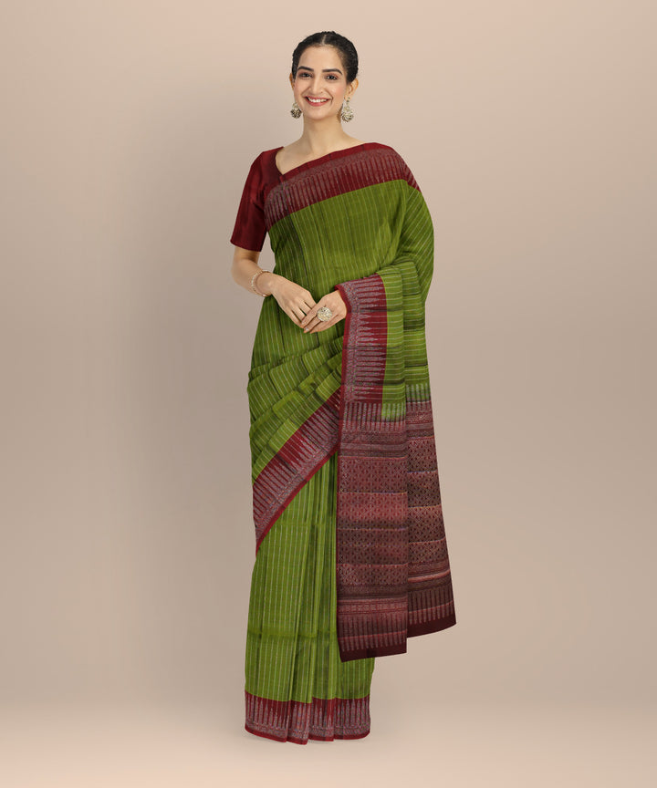 Red olive green honey vairavoosi handwoven kancheepuram silk saree